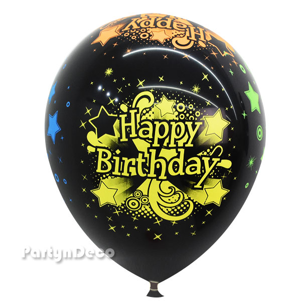 샘퍼 30cm생일큰별네온4색인쇄블랙풍선(6개입)