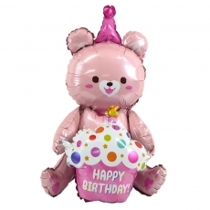 스탠딩에어벌룬 생일곰-핑크(공기주입전용),생일풍선,곰인형풍선