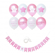 생일핑크스타 풍선&가랜드파티세트